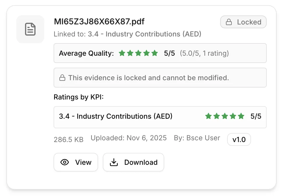 Evidence files with version history and uploader trail